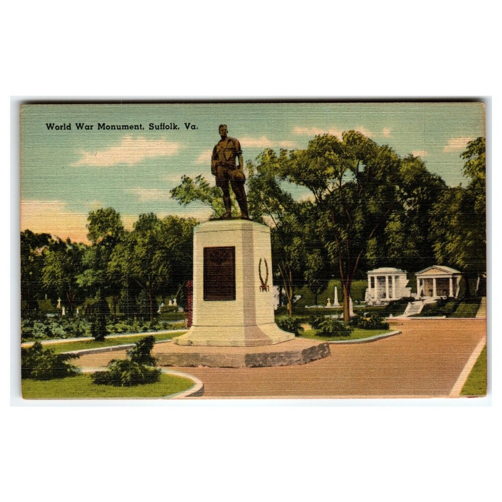 Suffolk VA World War Monument Postcard Tichnor Bros. Linen Virginia WWI